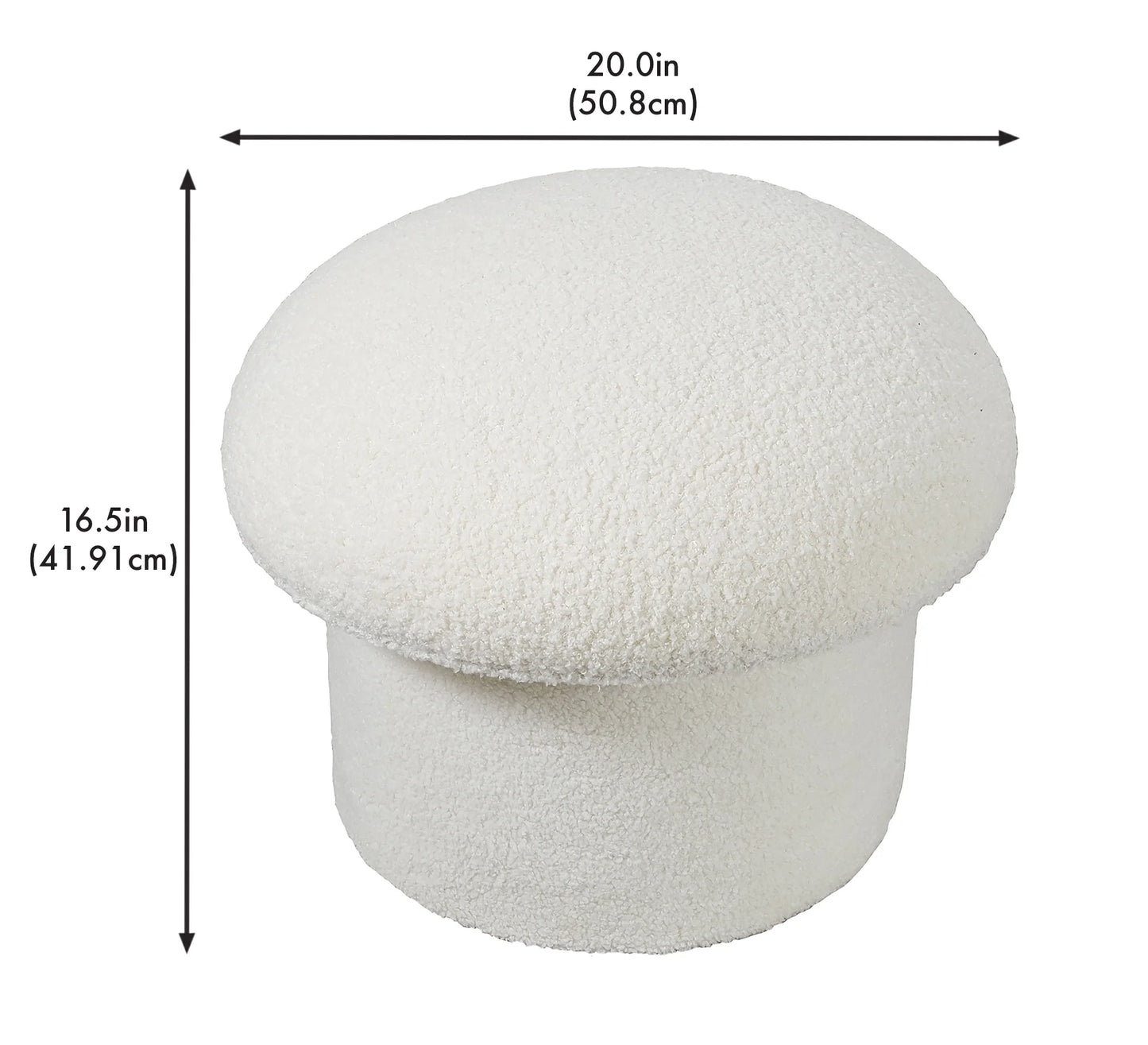 Boucle Mushroom Upholstered Storage Ottoman, Cream