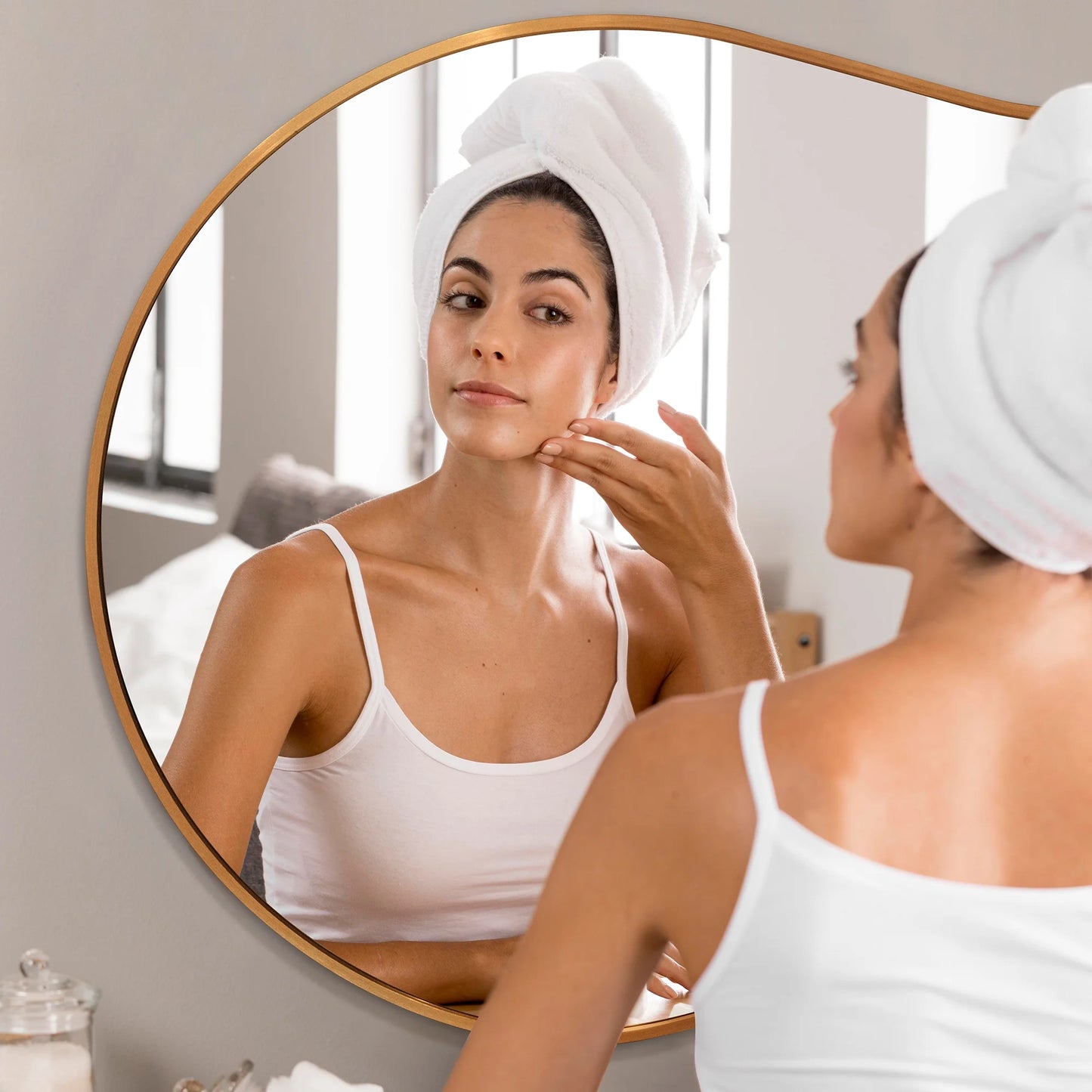 Irregular Wall Mirror 46"X26" Cloud Shaped Mirrors for Bathroom, Gold Aluminum Alloy Frame