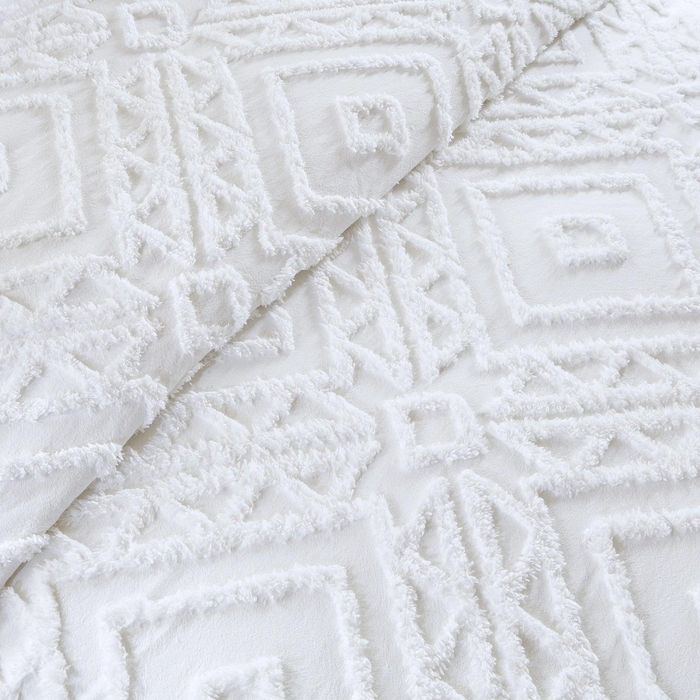 3-Piece White Chenille Cover Duvet Set, Full/Queen