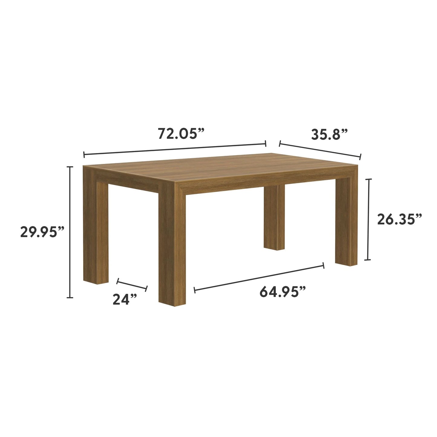 72" Modern Dining Table for 6, Solid Wood Rectangular Dining Table for Kitchen/Dining Room, Pecan Wirebrush