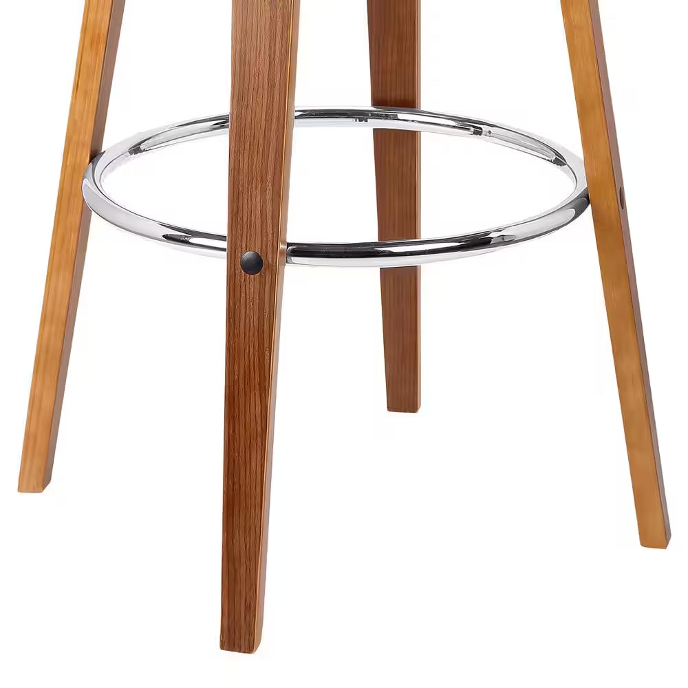 Jayden 26 In. Brown Faux Leather with Walnut Veneer Mid-Century Swivel Counter Height Bar Stool
