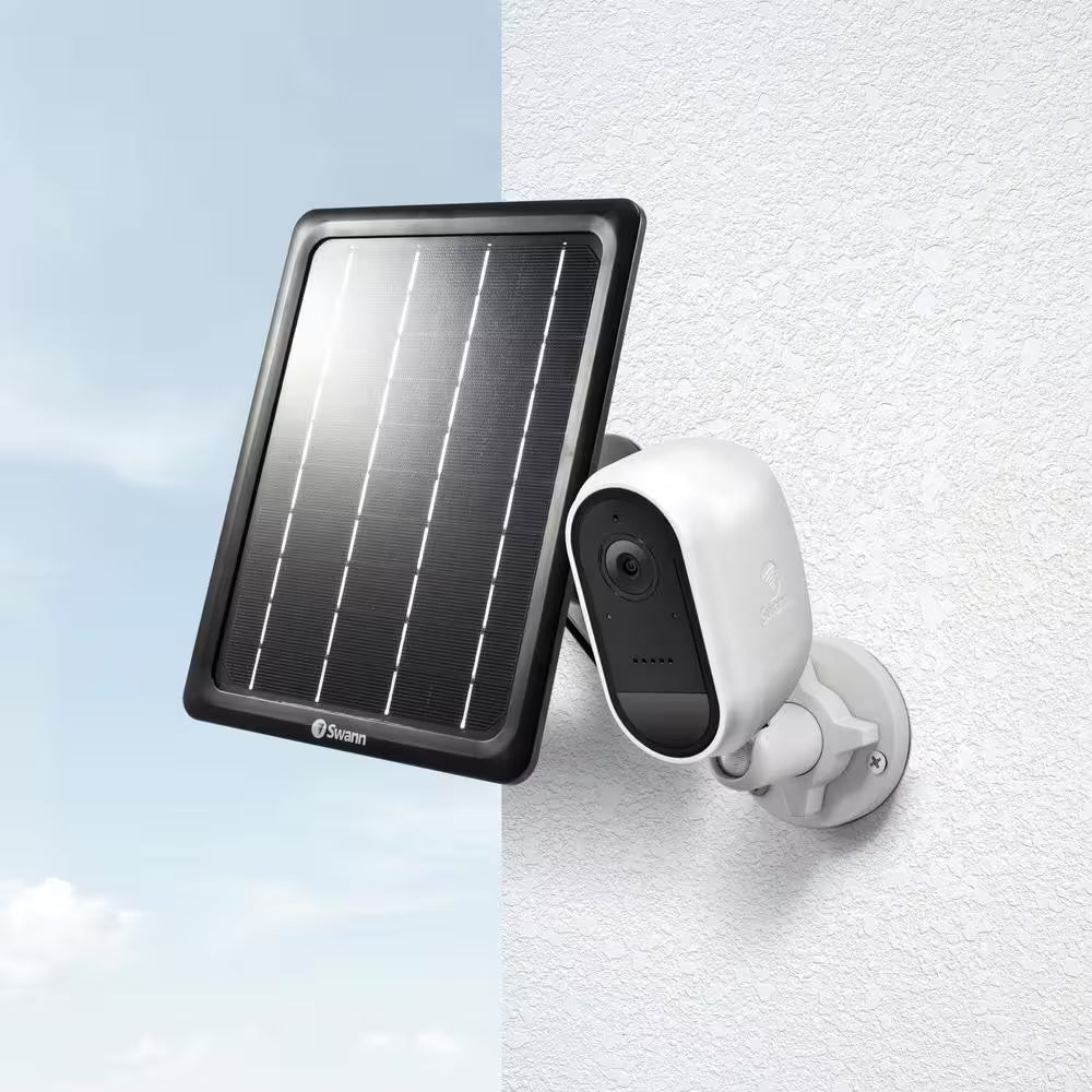 Battery Powered Wireless Indoor/Outdoor Smart Surveillance Bullet Camera with Solar Panel and Mounting Stand