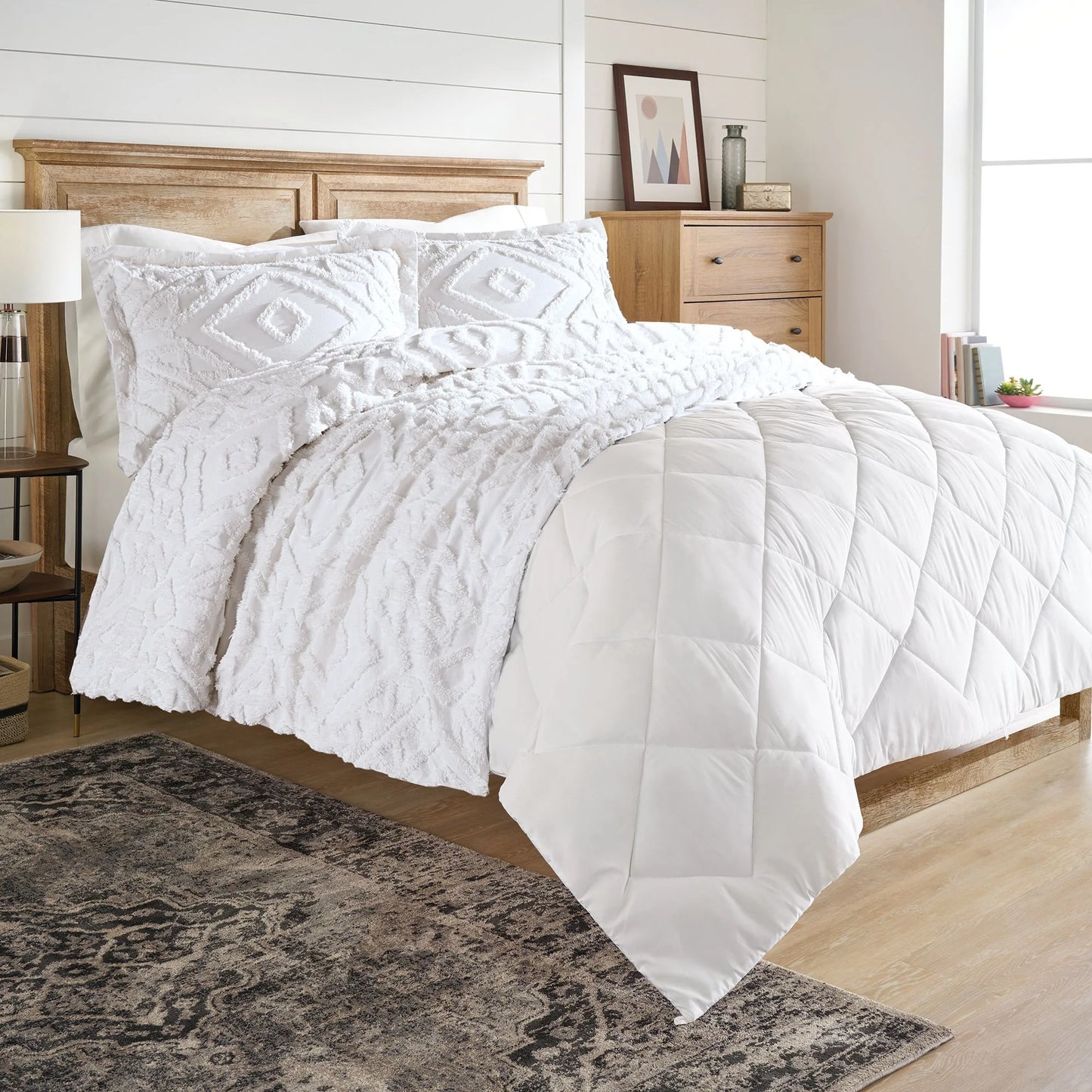 3-Piece White Chenille Cover Duvet Set, Full/Queen