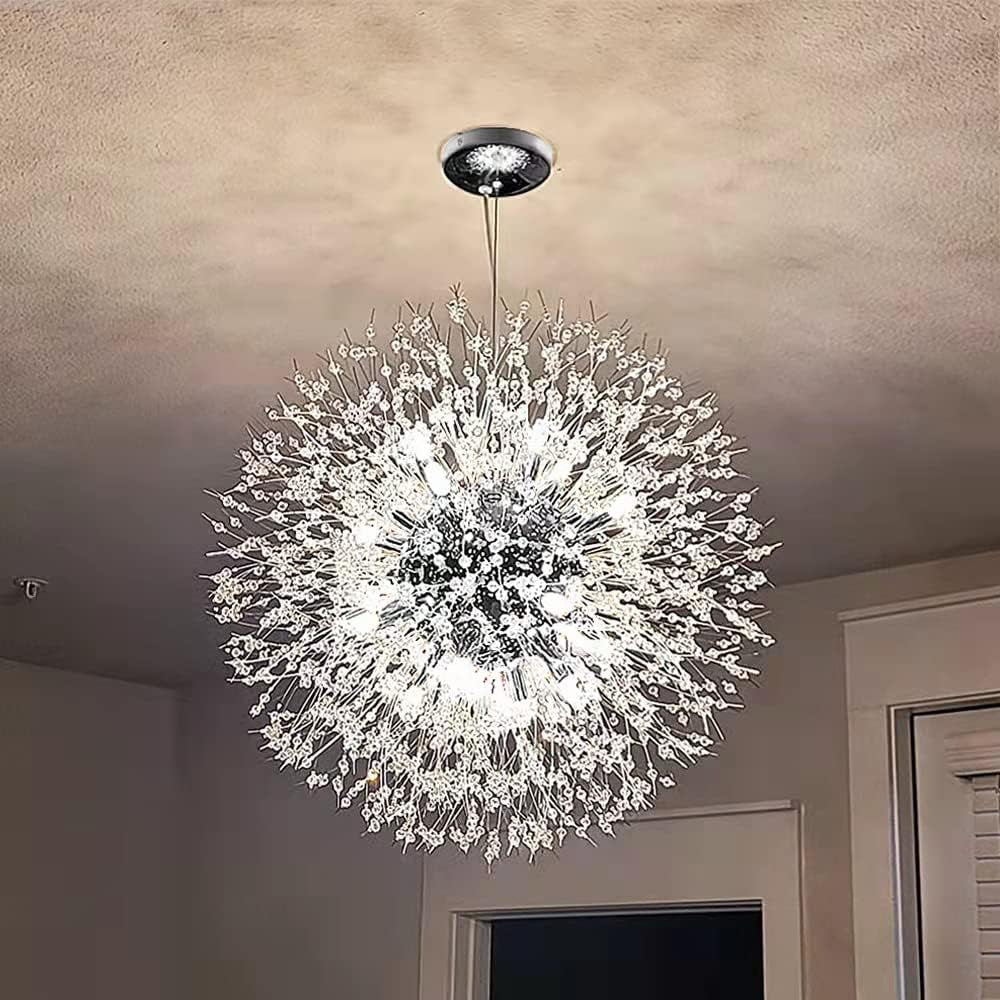 Modern Crystal Chandeliers, Chrome Firework Dandelion Sputnik Chandelier Light Fixture Pendant Lighting for Dining Room, Bedroom, Kitchen, Living Room(16-Light, Chrome)