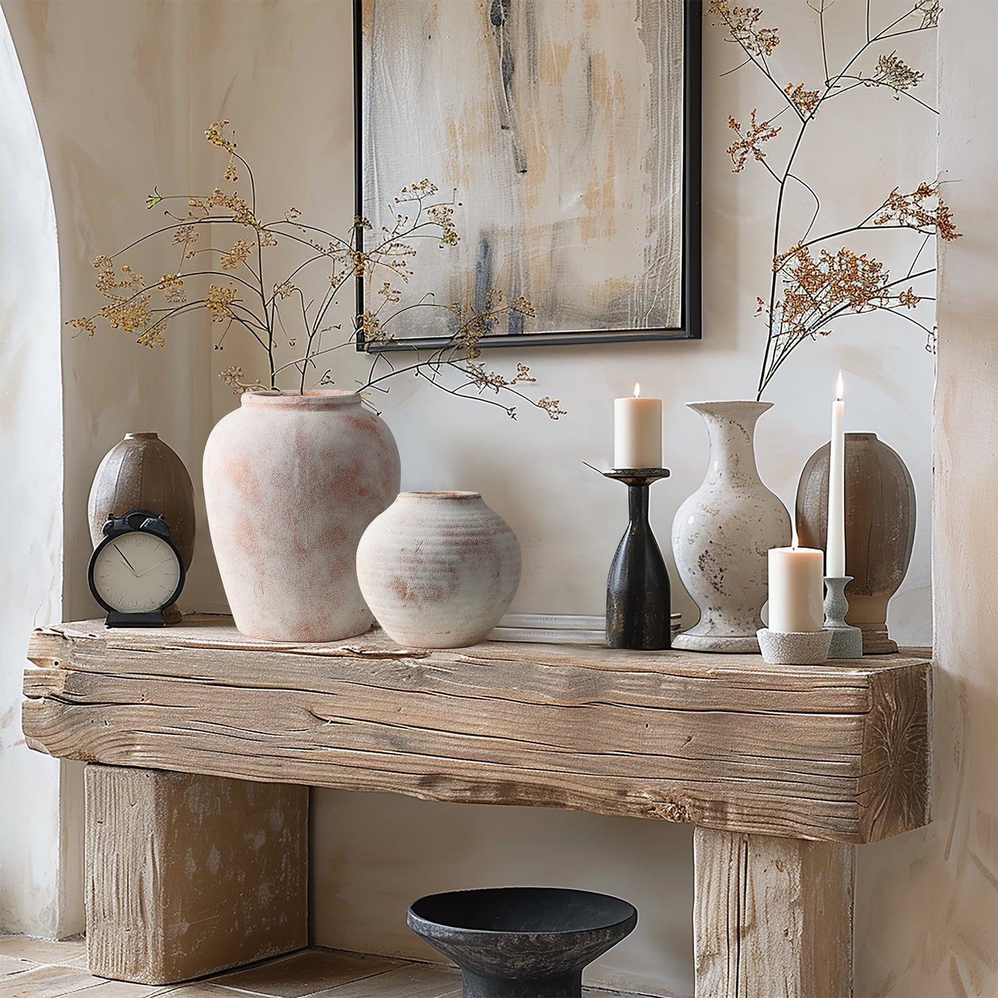Marble Brown and White 7.5-Inch Tall Terracotta Vase