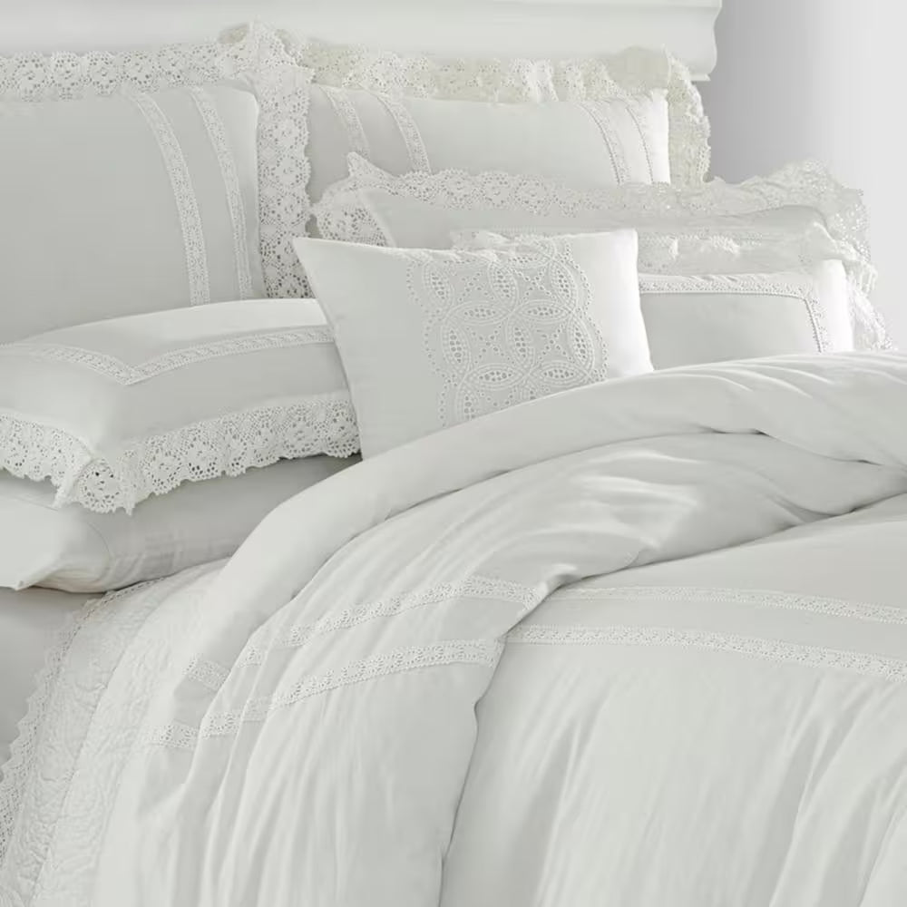 Annabella 3-Piece White Solid Cotton King Duvet Cover Set