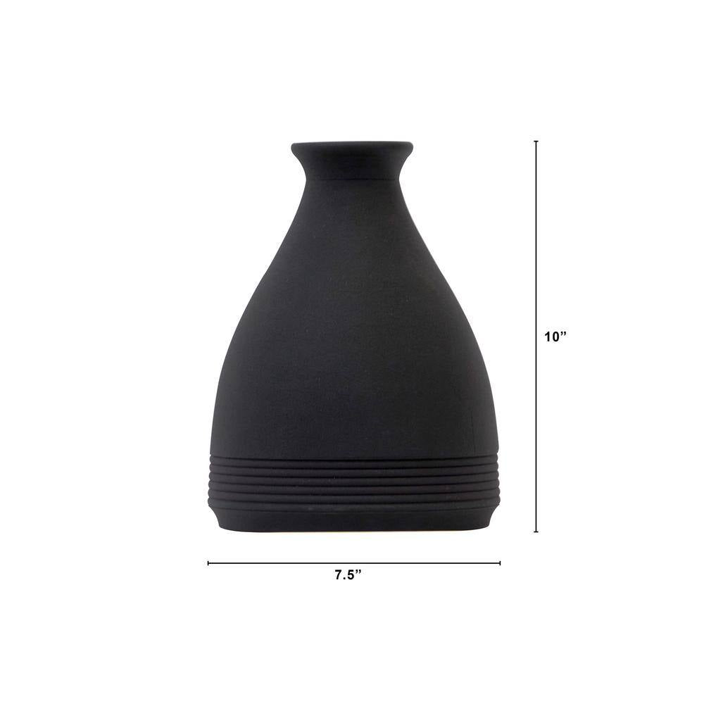 10 In. Cone Stone Vase Black Matte