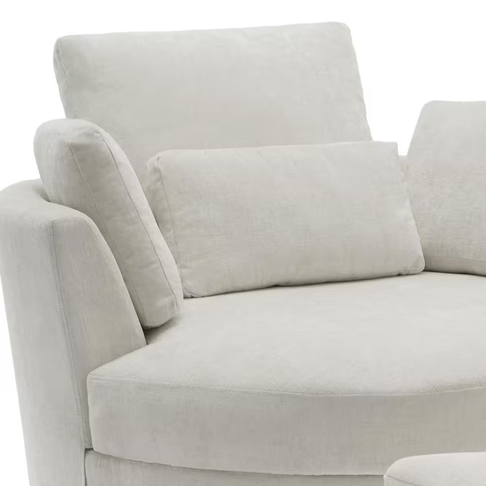 Beige Chenille Upholstered Swivel Accent Barrel Chair with Storage Ottoman and Pillows (Set of 1)