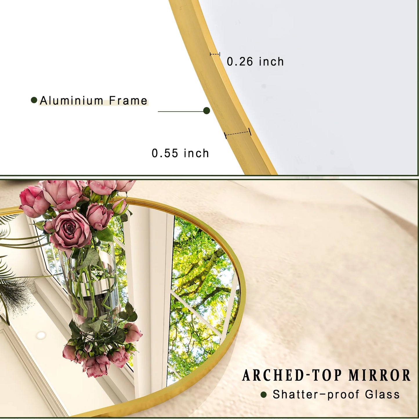 Arched Full Length Floor Mirror 64"X21.1" Full Body Standing Mirror,Gold