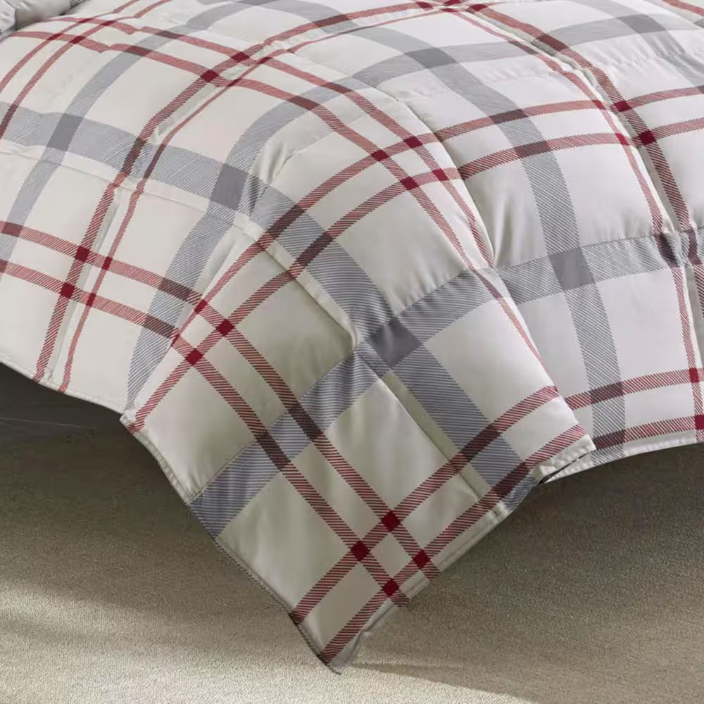 Portage Bay 3-Piece Beige Plaid Cotton Full/Queen Duvet Cover Set
