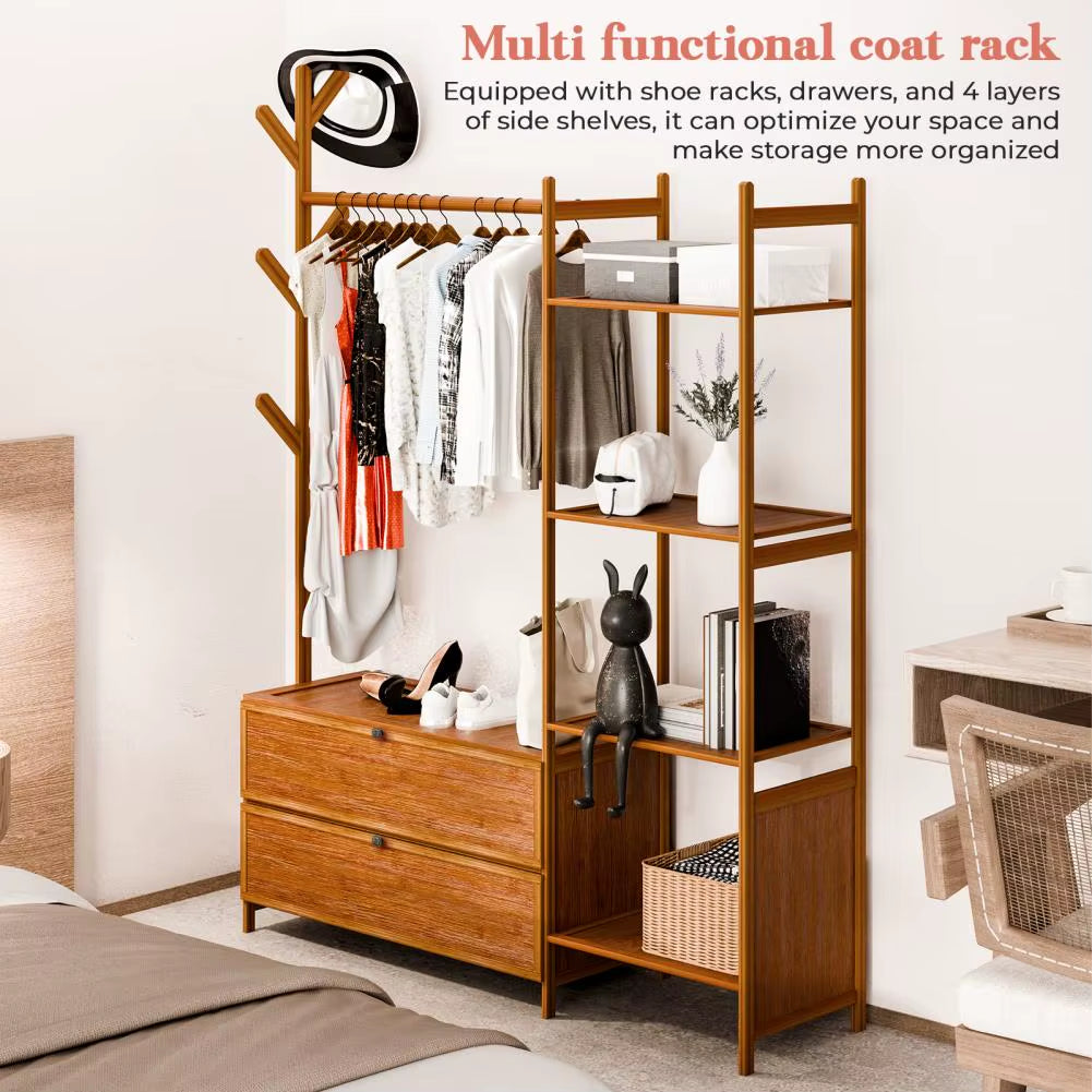 Simple Assembly Bamboo Wardrobe Standing Wardrobes Modern Household Storage Cabinets Bedroom Furniture Wardrobe Garment Rack