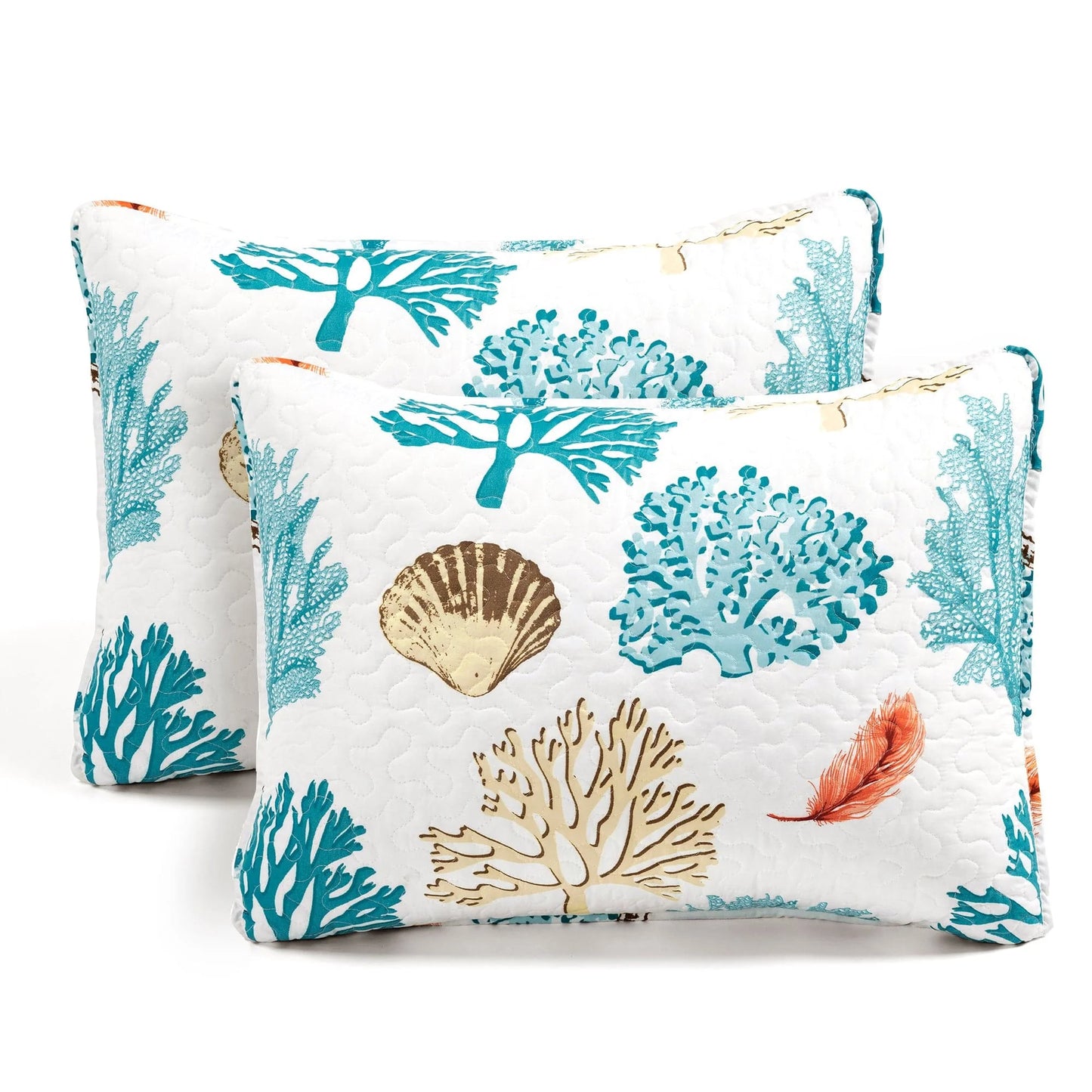 Contemporary Blue, Beigeorange, Multi-Color Polyester Reversible Quilts, King 7 Count