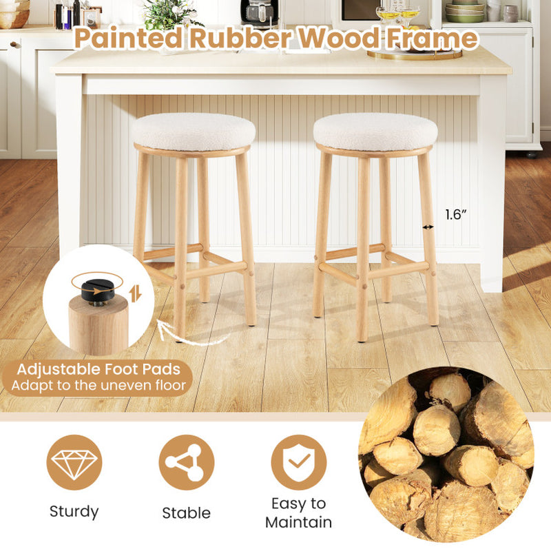 27" Bar Stools Set of 2 Upholstered Barstools with Boucle Fabric Seats