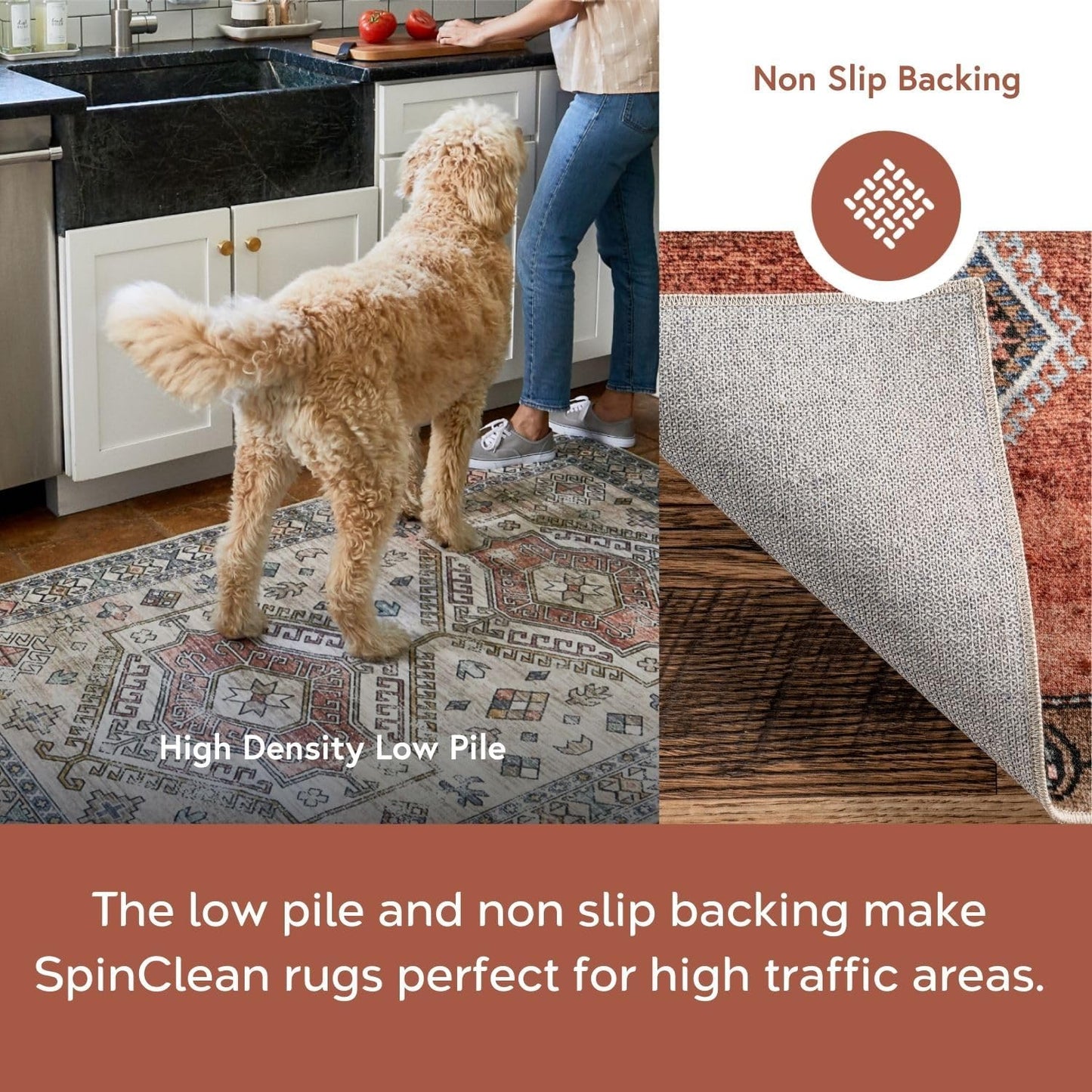 3' X 5' Spinclean Machine Washable Stain-Resistant Area Rug with Non Slip Backing, Low Profile for Living Room, Bedroom, and Dining Room, Lena Charcoal