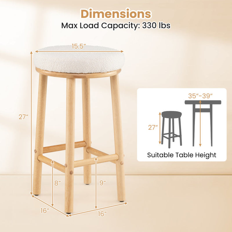 27" Bar Stools Set of 2 Upholstered Barstools with Boucle Fabric Seats