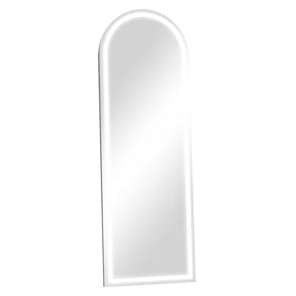 20 In. W X 63 In. H LED Light Arched White Aluminum Alloy Framed Rounded Full Length Mirror Floor Mirror