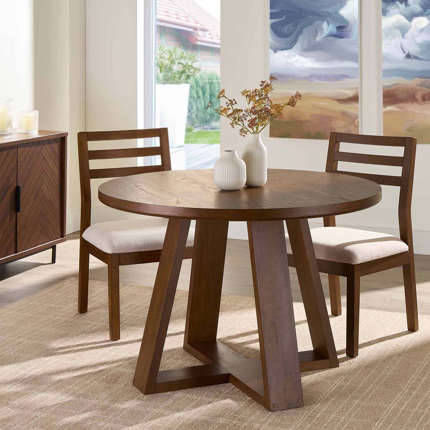 Ezra round Wood Dining Table, 45 In, Walnut