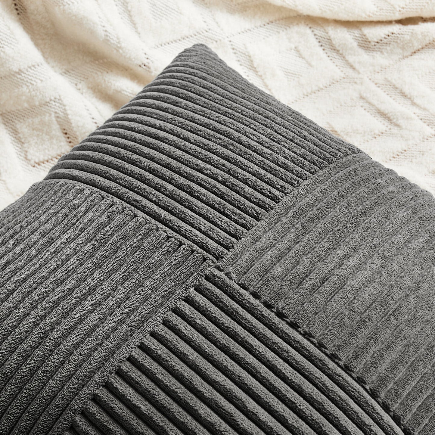 2 Packs Dark Gray Decorative Throw Pillow Covers 18X18 Inch for Living Room Couch Sofa, Rustic Farmhouse Boho Home Decor, Soft Corduroy Patchwork Textured Square Cushion Case 45X45 Cm
