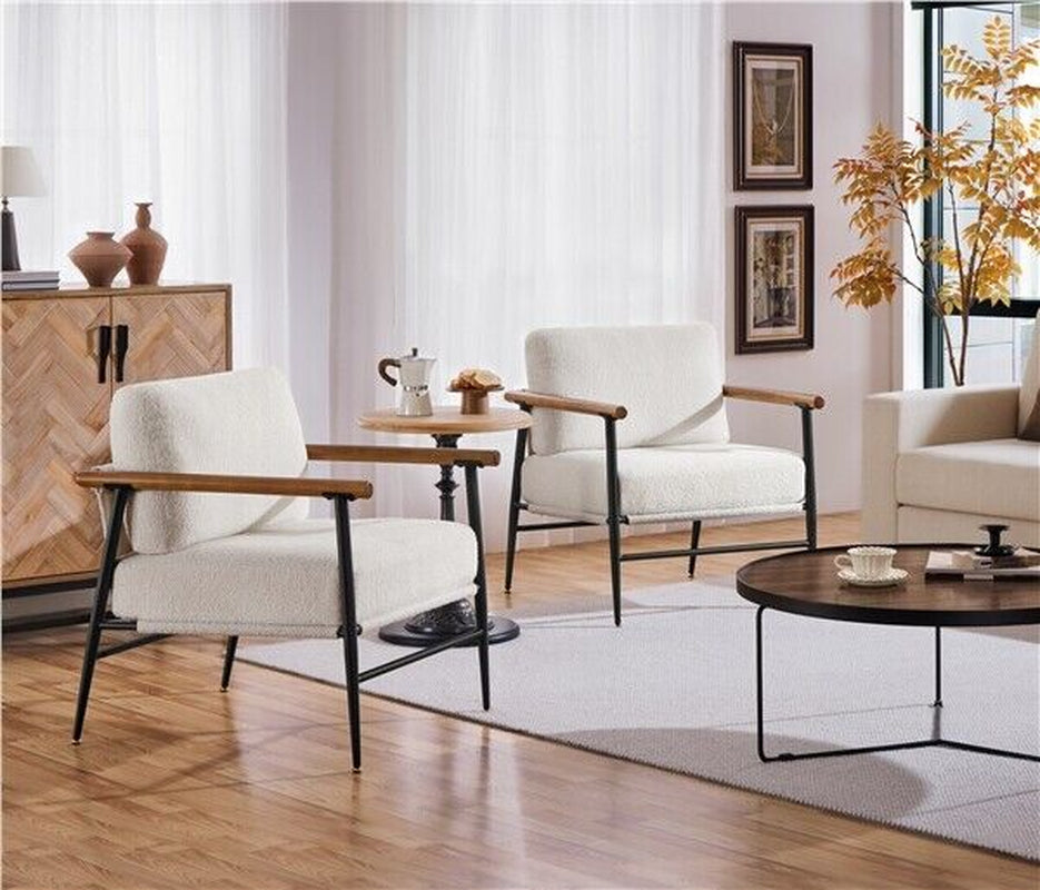 Mid-Century Boucle Accent Chair Lounge Chair for Living Room Bedroom, Ivory