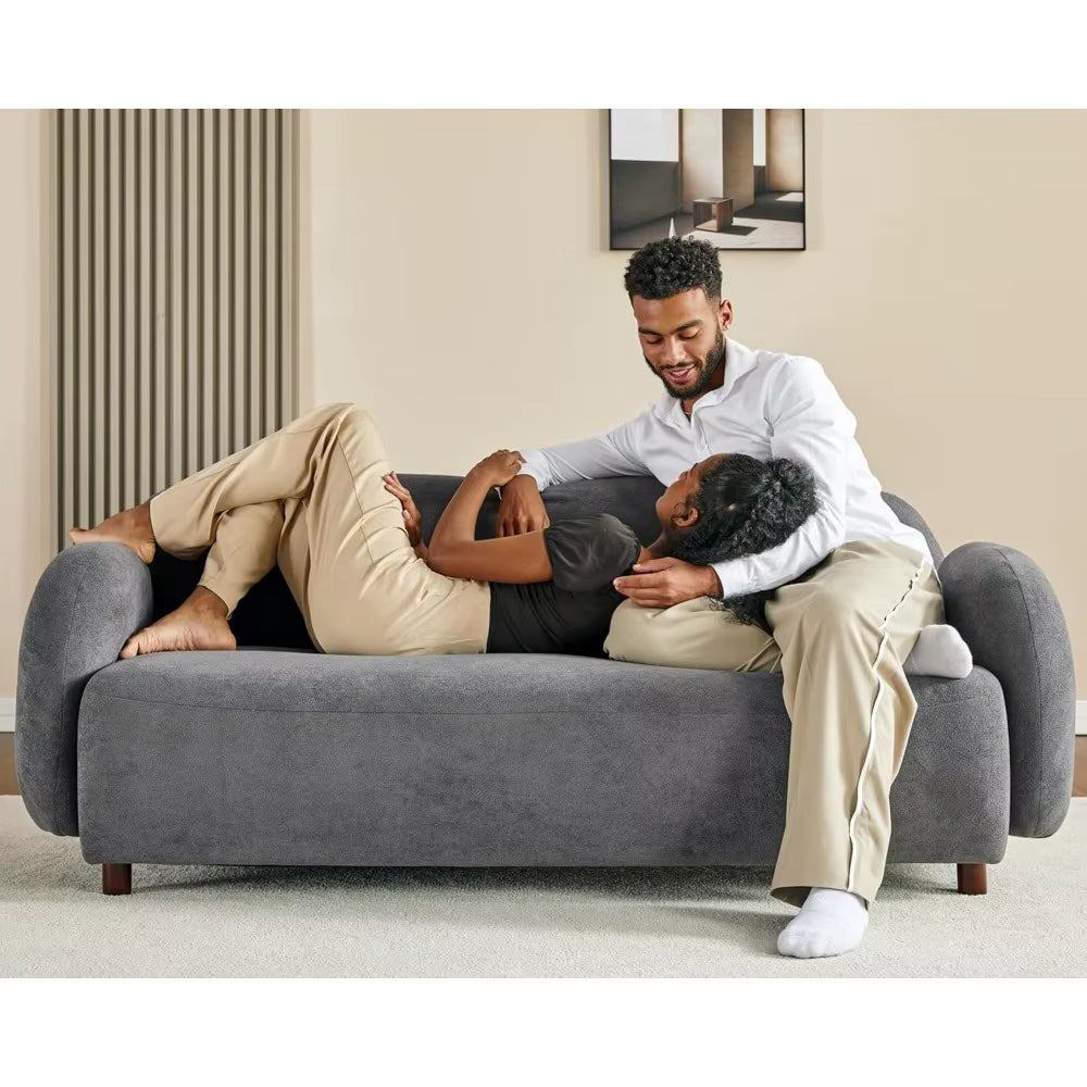 3 Seater Sofa, Modern Couch with Soft Boucle Upholstered, Comfy Cloud Sofa Couch for Living Room Home Office Sherpa Curved Couch