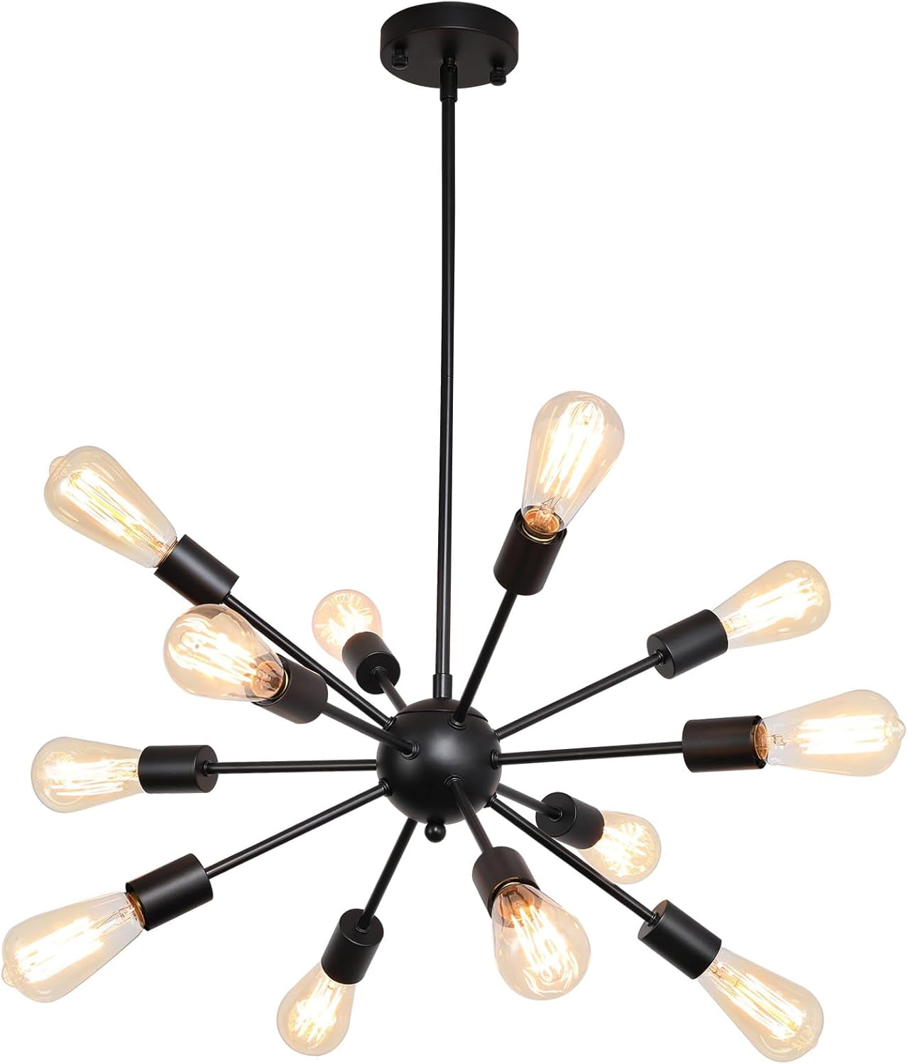 Sputnik Chandeliers Black, Modern 12-Light Farmhouse Pendant Light Mid Century Lighting Vintage Industrial Ceiling Hanging for Living Dining Room, Bedroom, Kitchen Island, Foyer