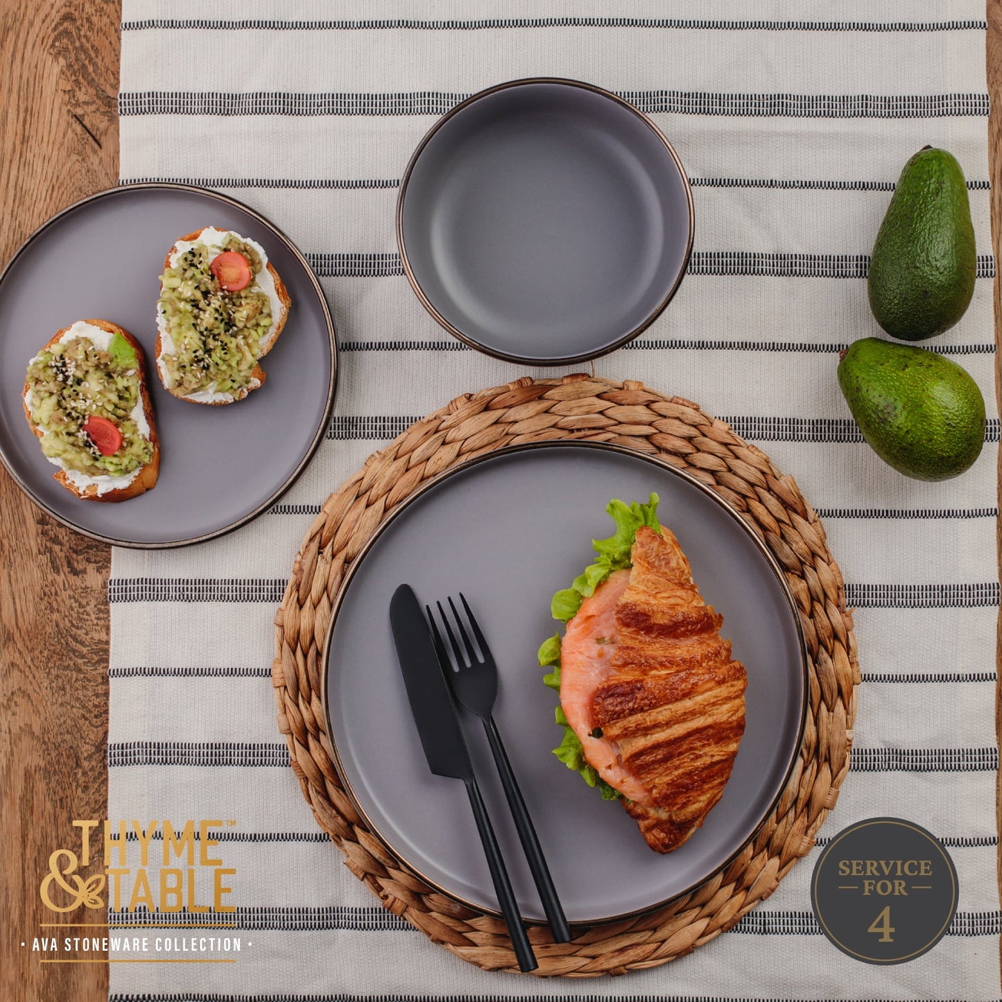 Ava 12-Piece Ceramic Dinnerware Set Gray