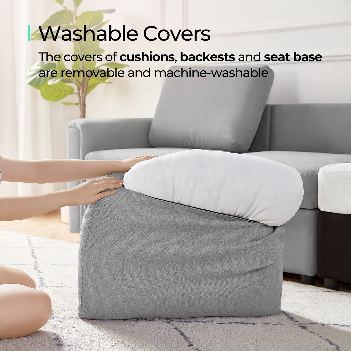 Modular Couches and Sofas Sectional with Storage, 4 Seat Sectional Sofa for Living Room, L Shaped Sectional Couch with Reversible Chaises, Light Gray