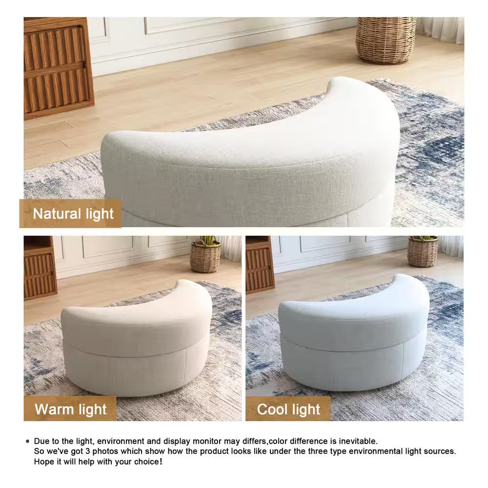 Modern Beige Chenille Half Crescent Moon Storage Ottoman (Set of 1)