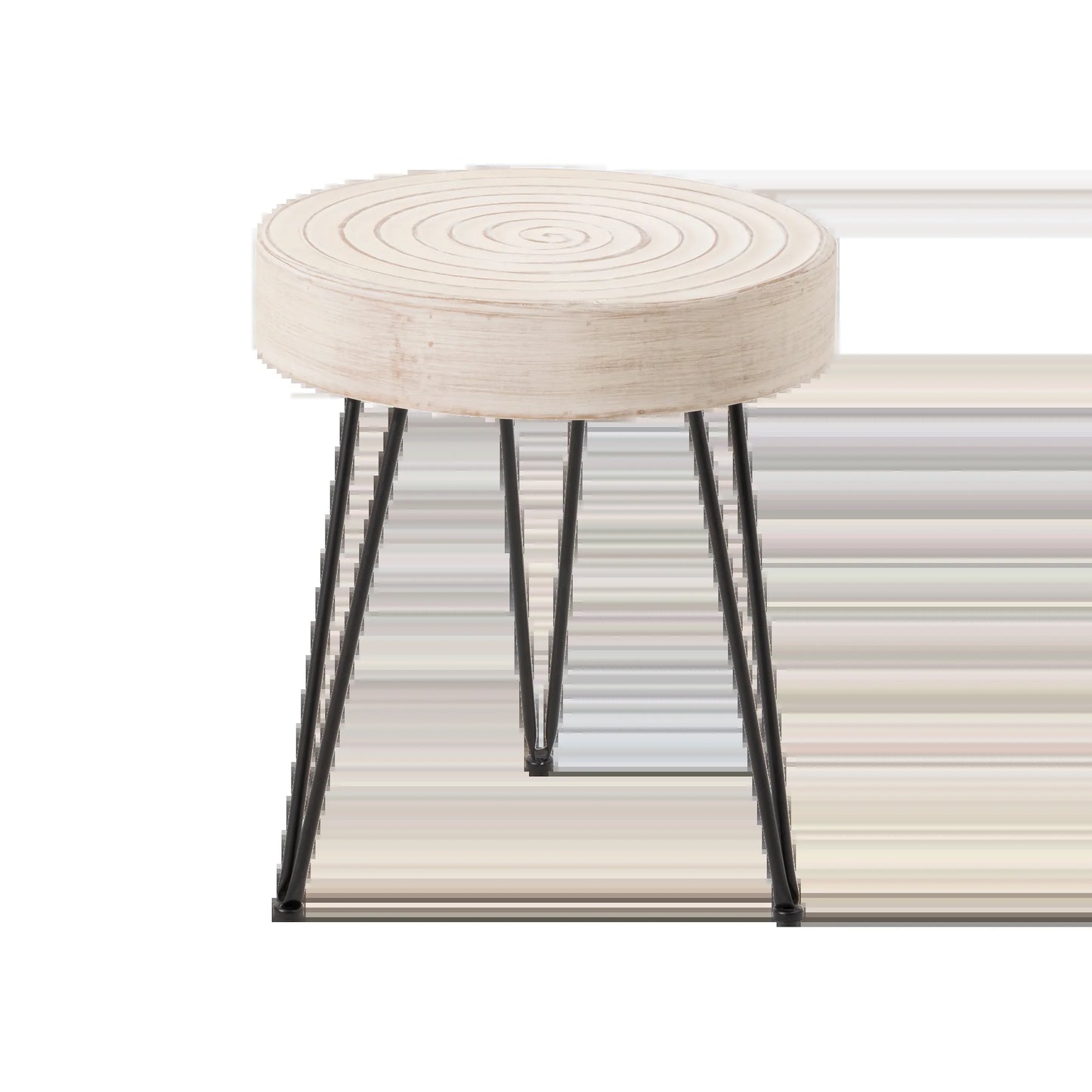 Rustic Handmade Ring Pattern MDF and Metal Coffee Table, White