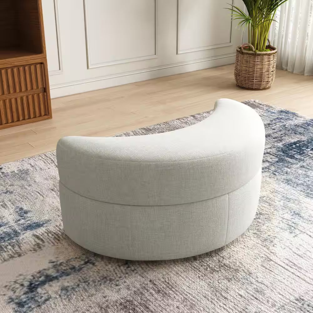 Modern Beige Chenille Half Crescent Moon Storage Ottoman (Set of 1)