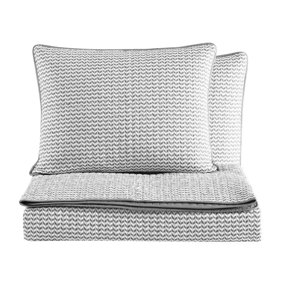 Leaves 3-Piece Beige Geometric Cotton King Quilt Set
