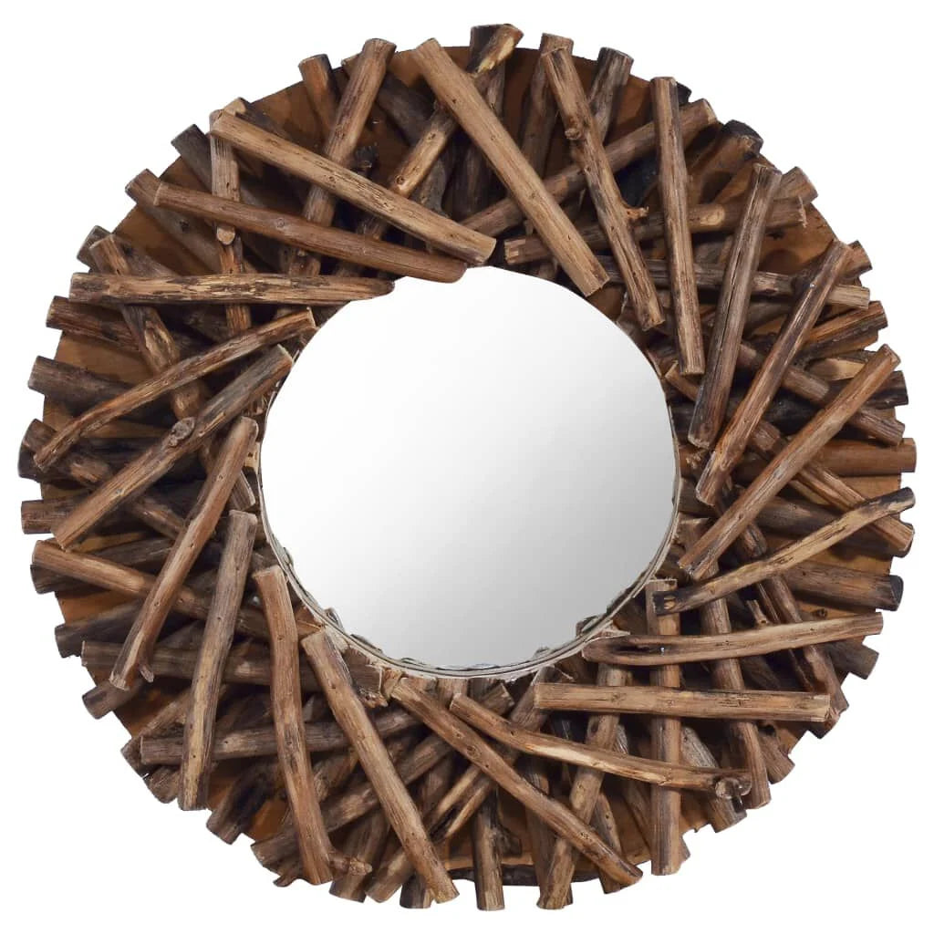 Mirror Natural Wood Solid Teak Wood and Glass Medium