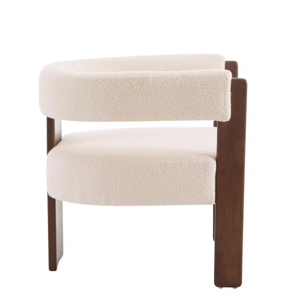 Eryndor Modern Boucle Upholstered Accent Arm Chair, Rubberwood, Beige plus Walnut