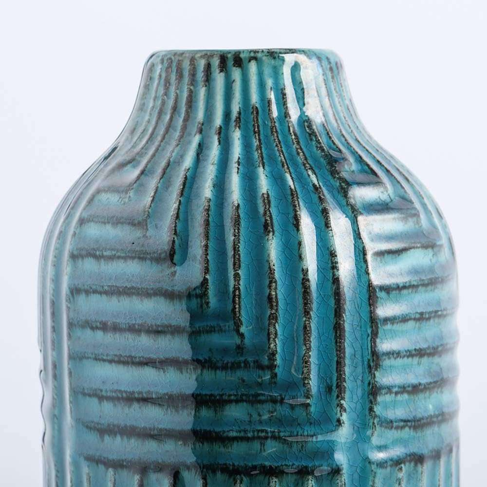 Ceramic Vase- Teal Vase for Home Decor,Flower Vase for Centerpieces, Modern Decor Vases for Living Room/Bookshelf/Mantel/Home Decor Accents - Teal Texture-Large-10.6" H