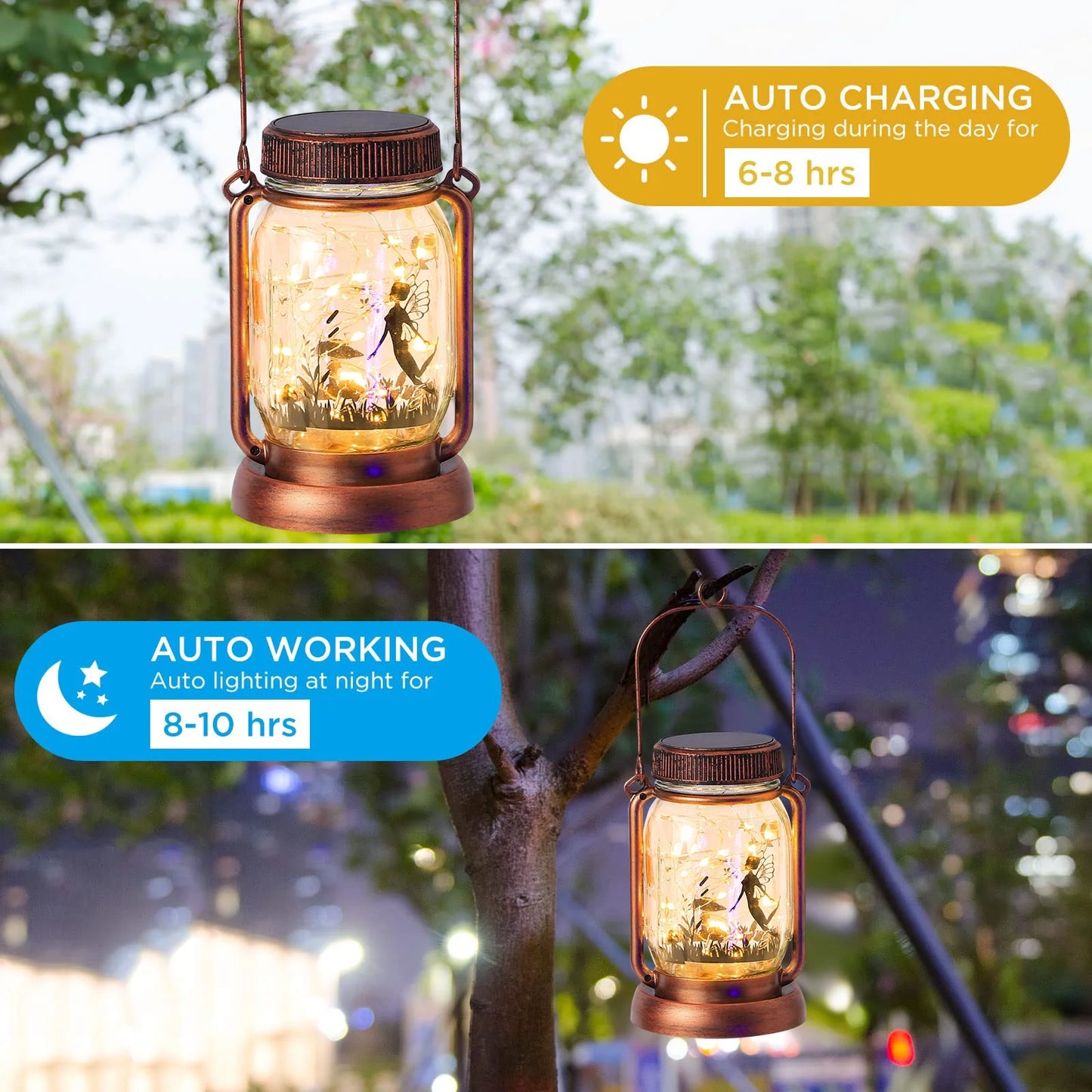Hanging Solar Lantern, Outdoor Hanging Lantern Waterproof, 2 Pcs