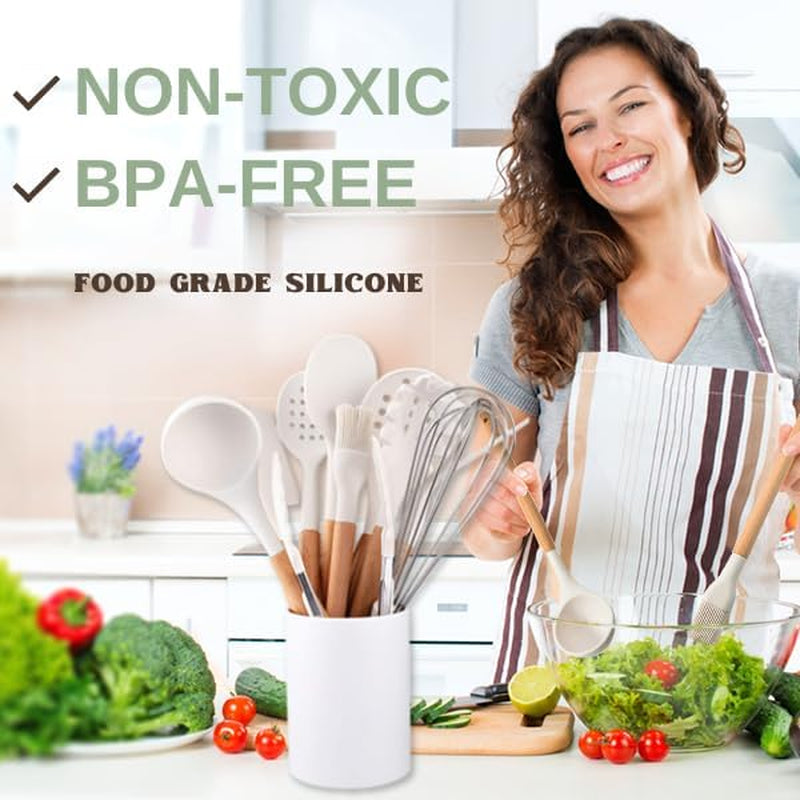 Silicone Cooking Utensils Set Whiteβ11Pcs Silicone Spatula Sets for Cooking | Kitchenware Set, Bpa-Free Kitchen Utensils Set, White Spatula Set | Non Toxic Cooking Utensils Set with Utensil Holder