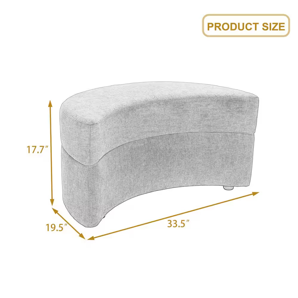 Modern Beige Chenille Half Crescent Moon Storage Ottoman (Set of 1)