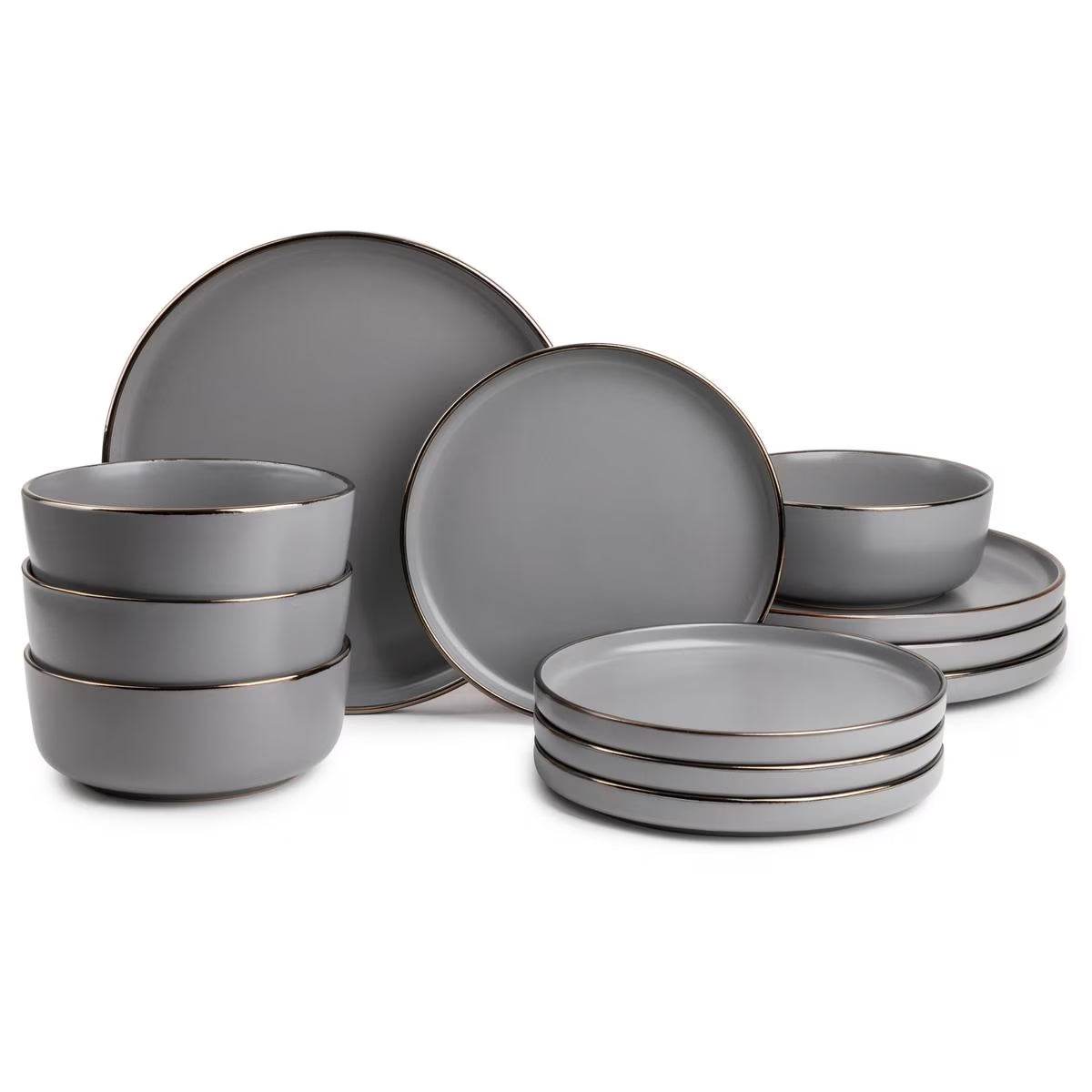 Ava 12-Piece Ceramic Dinnerware Set Gray