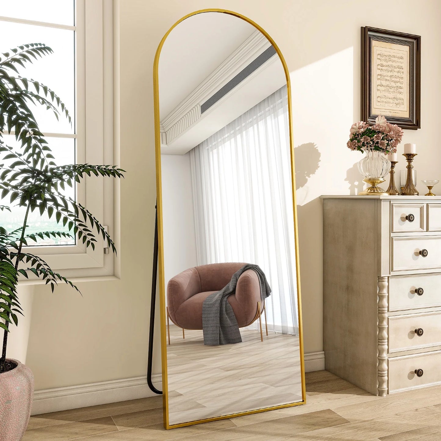 Arched Full Length Floor Mirror 64"X21.1" Full Body Standing Mirror,Gold