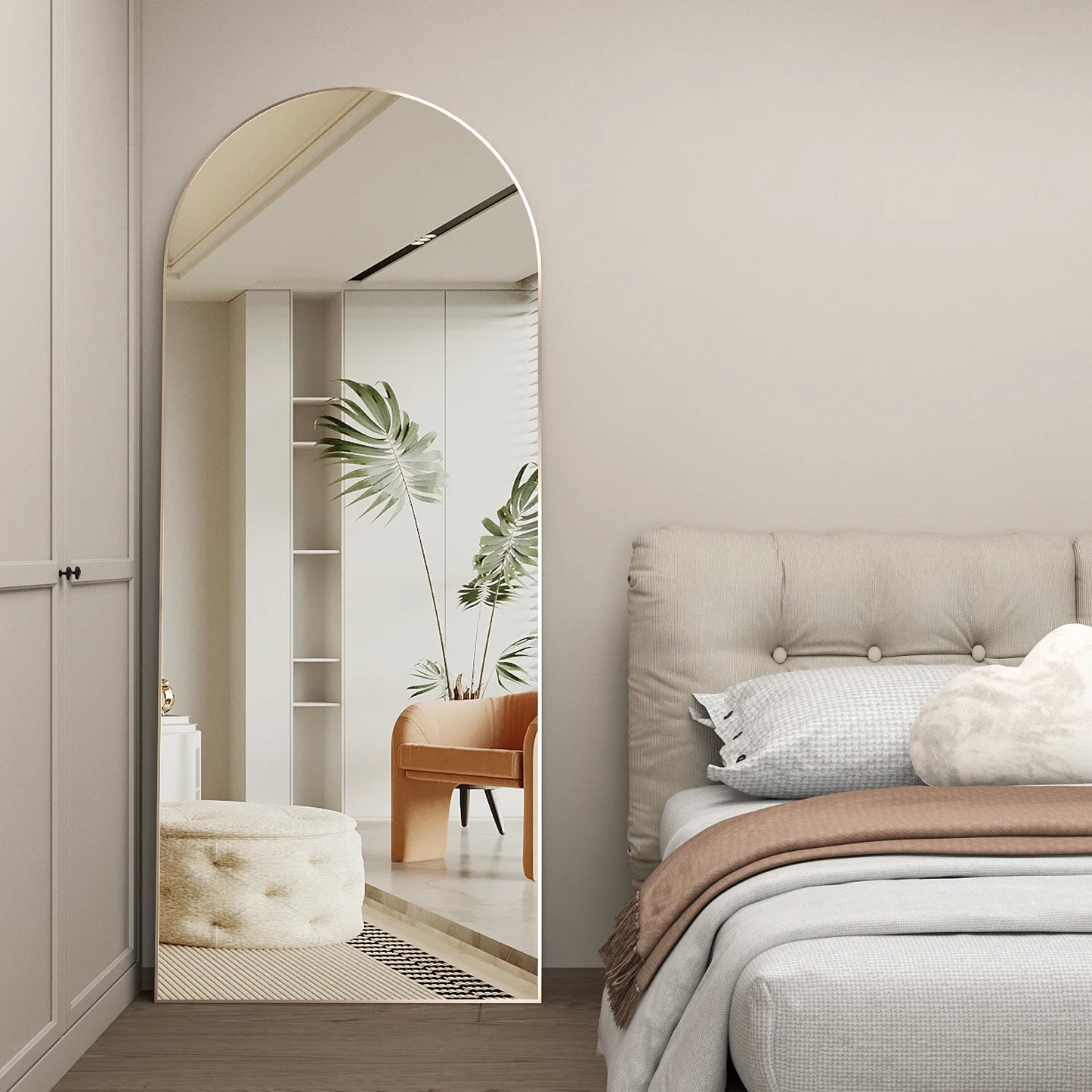 Arch Floor Mirror Arched Mirror Arched Full Length Mirror Wall 65"X24"Full Body Mirror Standing Gold