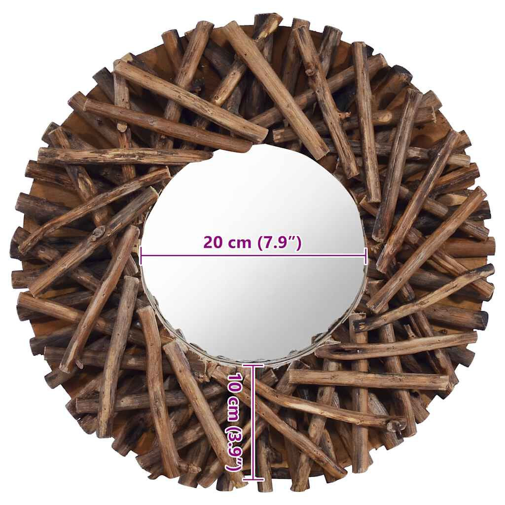Mirror Natural Wood Solid Teak Wood and Glass Medium