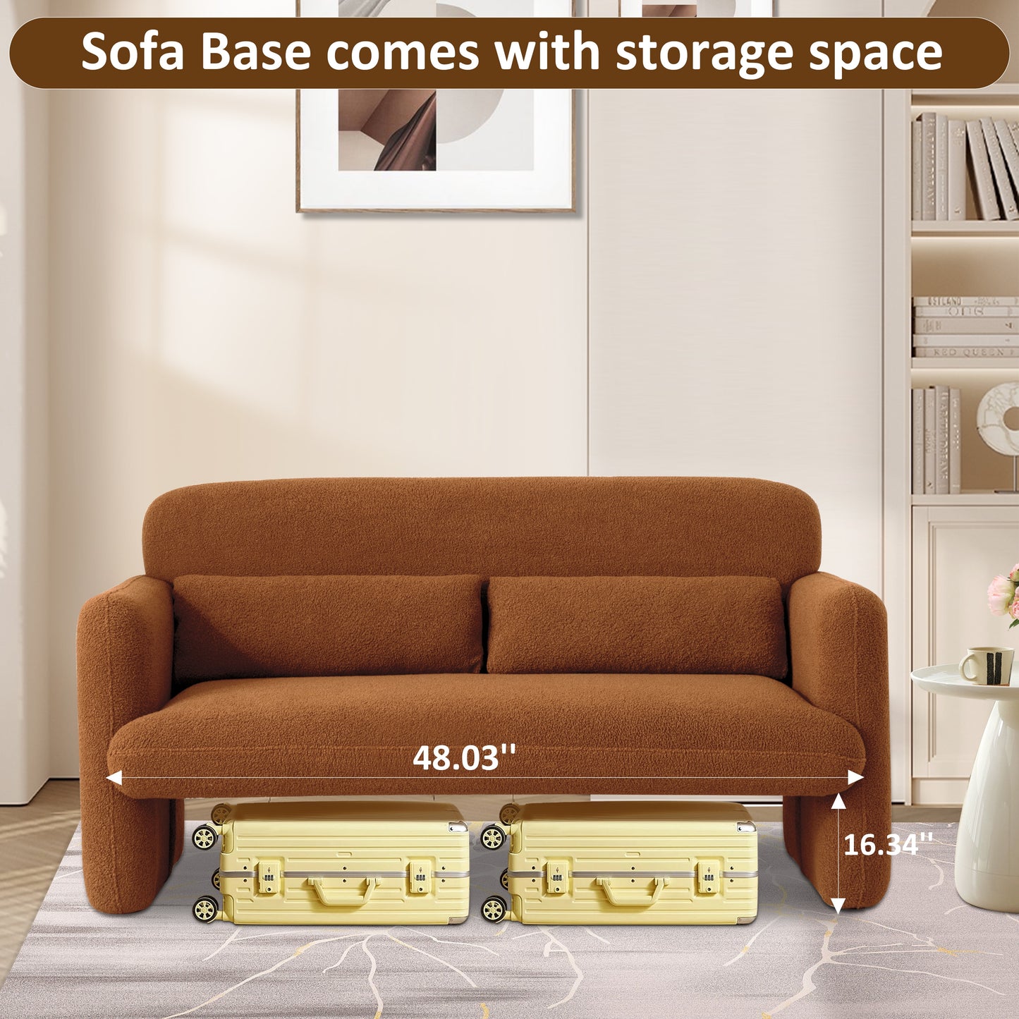 Brown Sherpa Teddy Fabric Loveseat Sofa, Ergonomic Design, Comfortable Seating, Durable Wood Frame