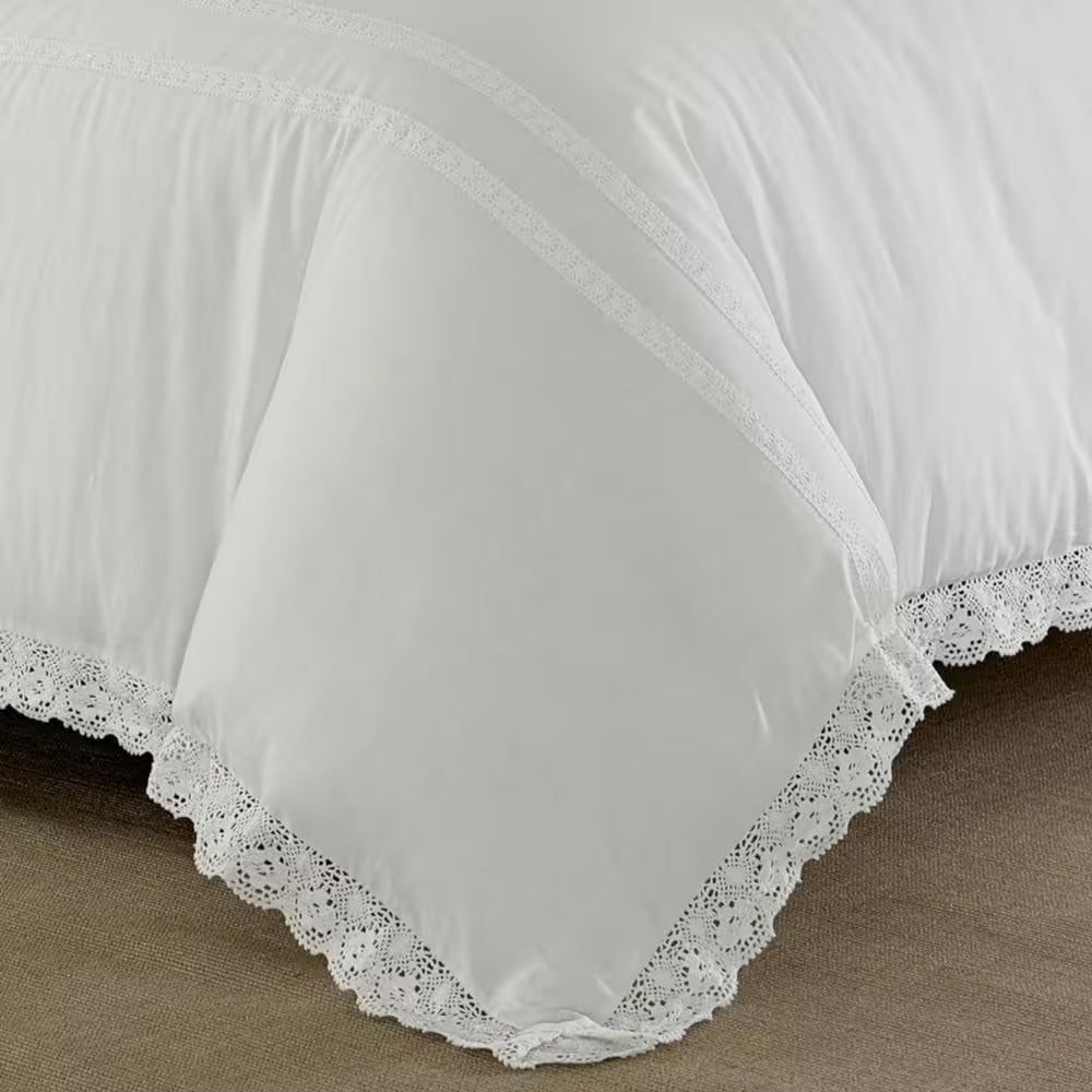 Annabella 3-Piece White Solid Cotton King Duvet Cover Set