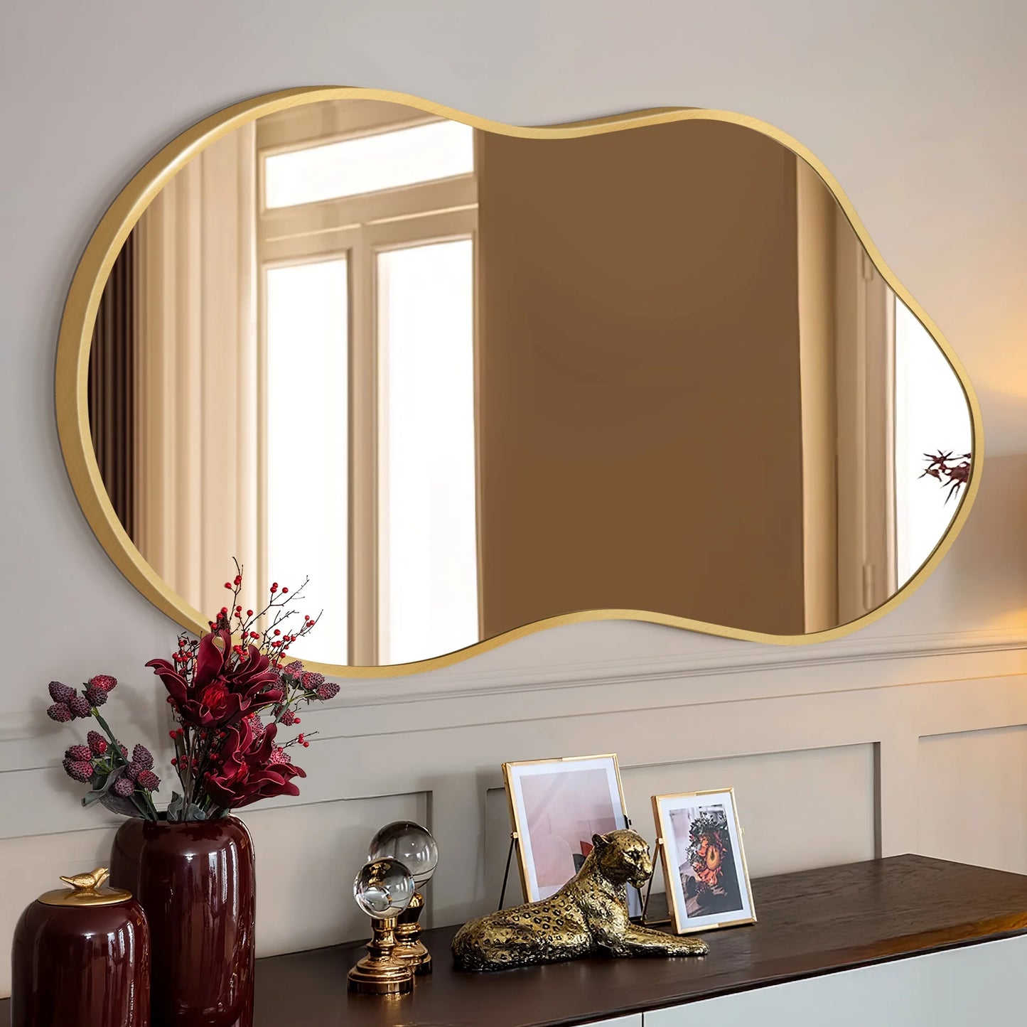Irregular Wall Mirror 46"X26" Cloud Shaped Mirrors for Bathroom, Gold Aluminum Alloy Frame