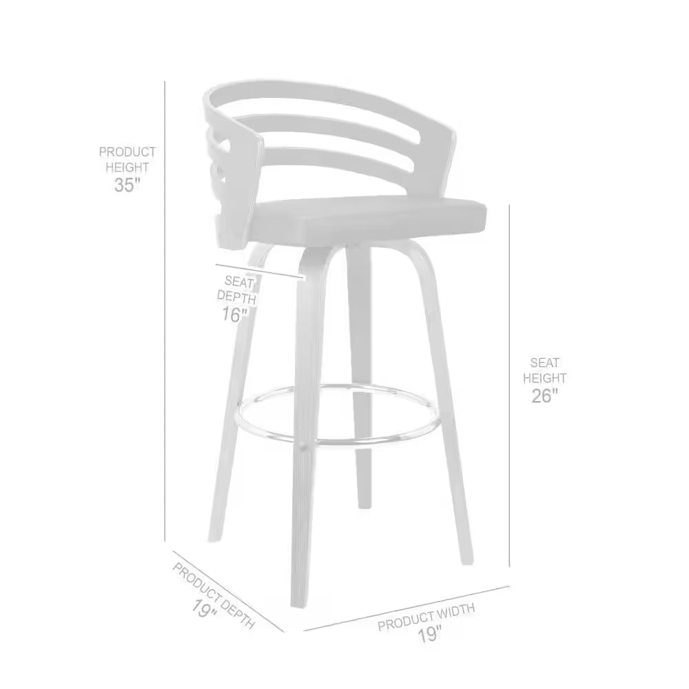 Jayden 26 In. Brown Faux Leather with Walnut Veneer Mid-Century Swivel Counter Height Bar Stool