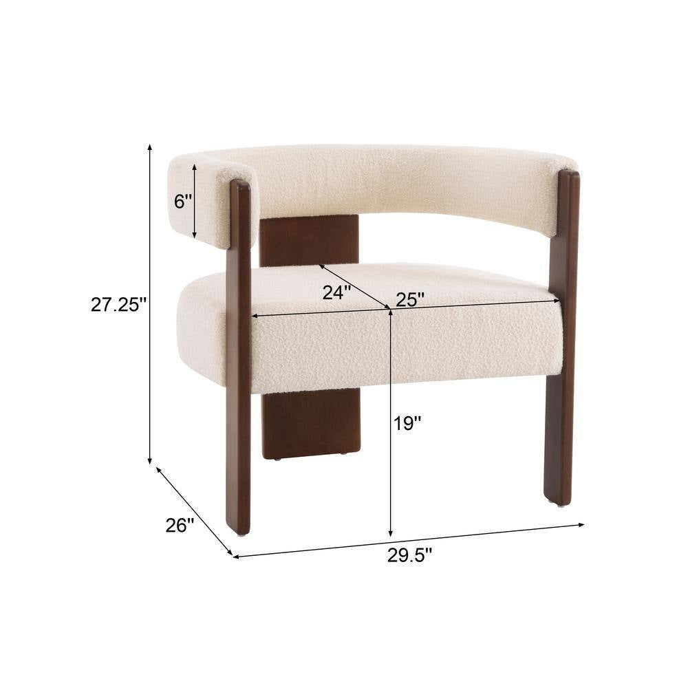 Eryndor Modern Boucle Upholstered Accent Arm Chair, Rubberwood, Beige plus Walnut