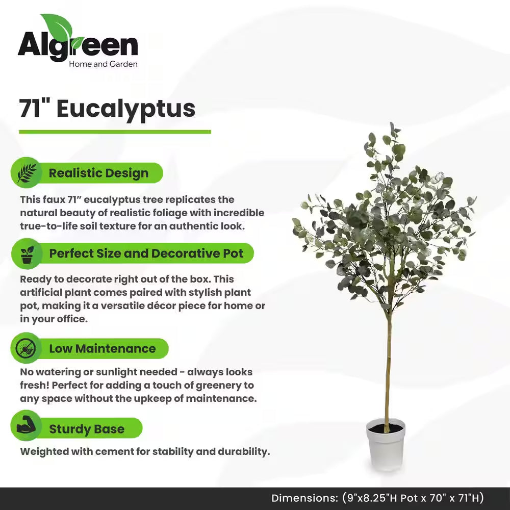 71 In. Artificial Eucalyptus 412 Lv (9 In. X 8 In. H Pot; 70 In. X 71 .3 In. H)