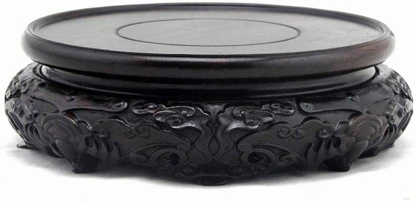 Oriental Luxury round Elm Solid Wood Vase Display Stands Pedestal Base, Bat Pattern 3.9 in Diameter