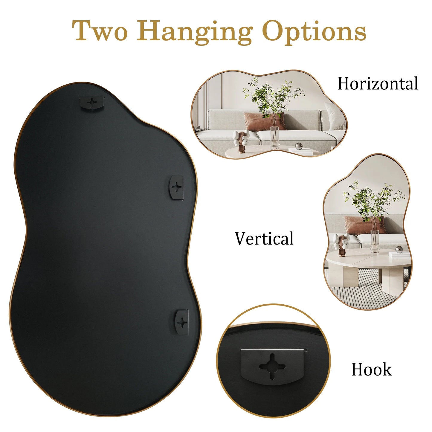 Irregular Wall Mirror 46"X26" Cloud Shaped Mirrors for Bathroom, Gold Aluminum Alloy Frame