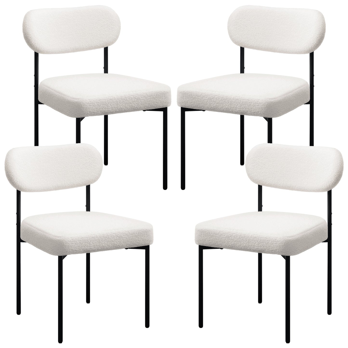 Boucle Dining Chairs Set of 4 Modern Upholstered Kitchen Dining Room Chairs with Backrest & Metal Legs Accent Side Chairs White for Dining Kitchen Living Room Bedroom